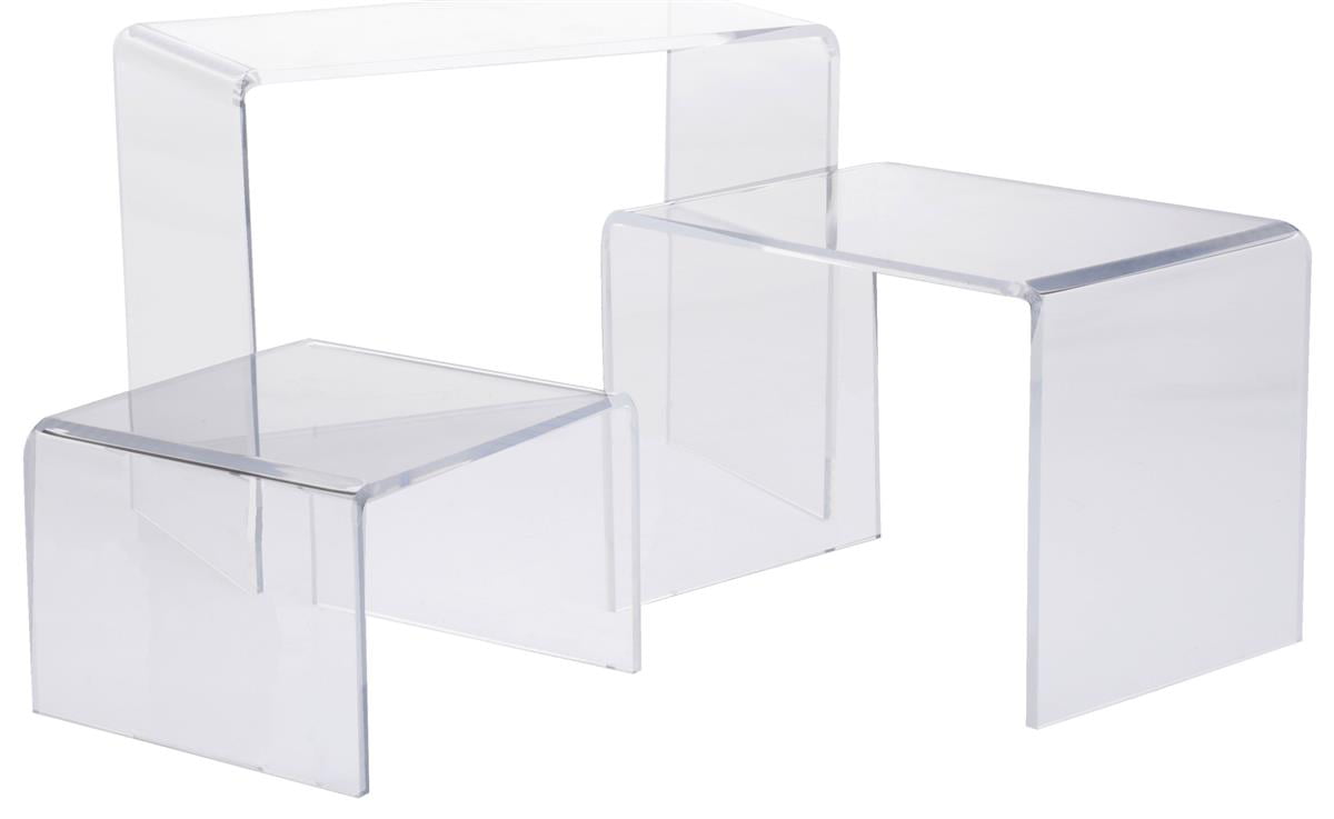 7 Piece set of Clear acrylic display risers 2 3 4 5 6 7 & 8 inch square 
