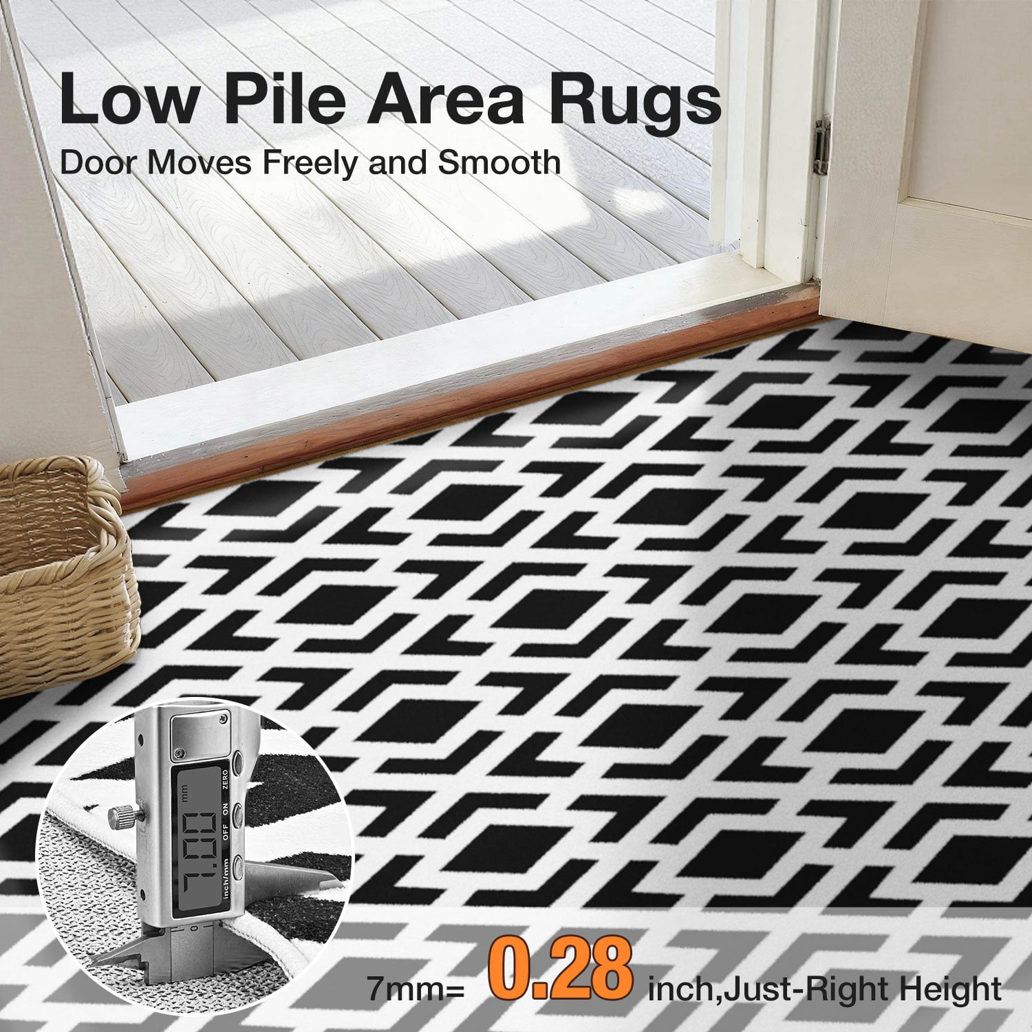 Curtilage 4'x6' Washable Area Rugs for Living Room, Non-Slip Diamond Geometry Indoor Rugs, Soft Low Pile Stain Resistant Carpet for Entryway, Nursery