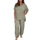 thumbnail image 1 of Pantalones Conjunto de ajuste holgado para mujer Cintura elástica Conjuntos de salón de 2 piezas Trajes casuales suaves para damas Ygjytge Verde S para Mujer, 1 of 7
