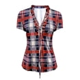 thumbnail image 7 of Craaazy Women's Casual Fashion Plaid Print Short Sleeve Stand Collar T-Shirt for Spring and Summer Outfits, 7 of 7