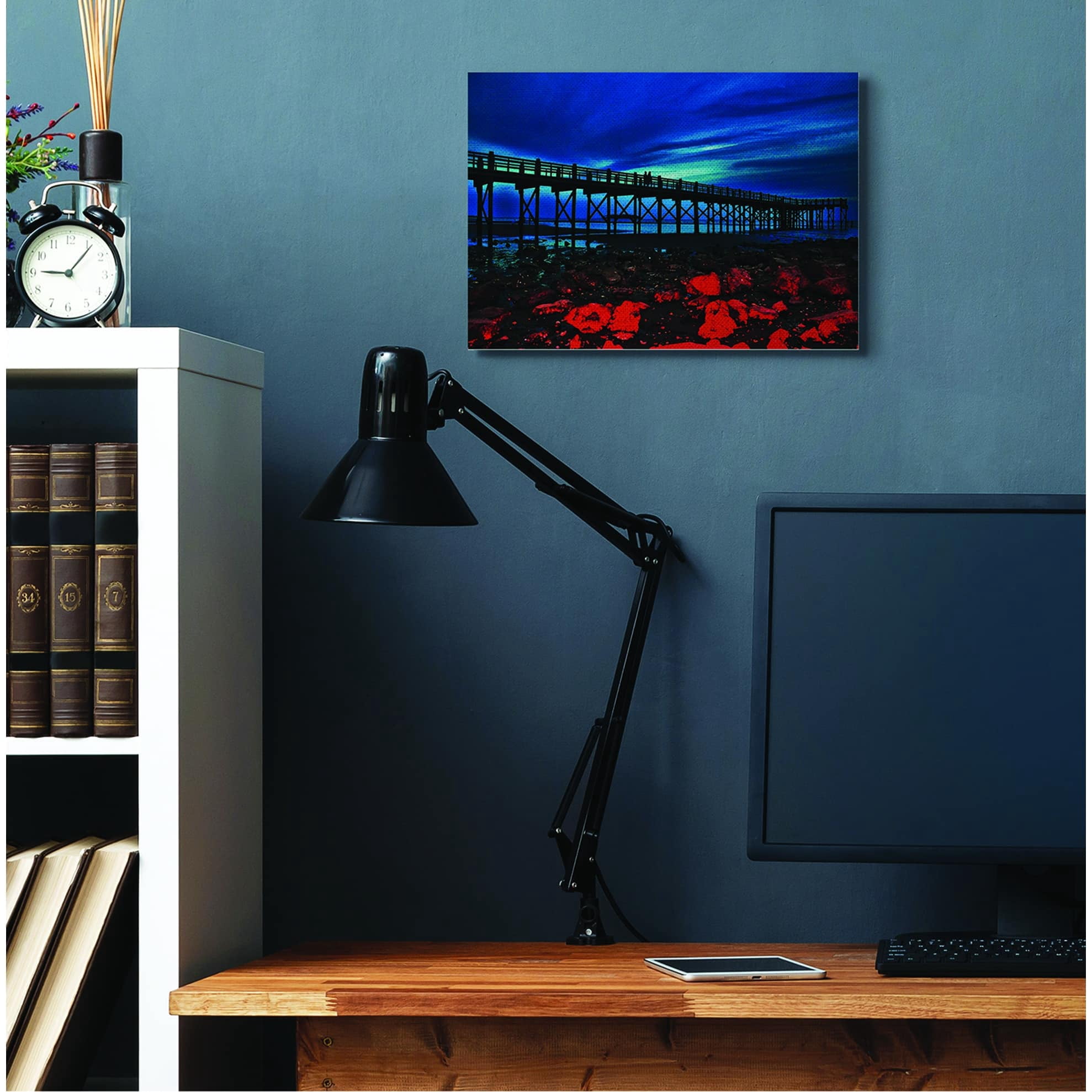 Stupell Industries Pier Red Rocks Beach Ocean Landscape Painting Canvas Wall Art by Joseph Elliott