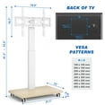 thumbnail image 3 of RTVR Modern Rolling TV Stand for 32 to 70 inch Screens, White Floor Portable TV Stand with Wooden Base, 3 of 11