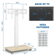 RTVR Modern Rolling TV Stand for 32 to 70 inch Screens, White Floor Portable TV Stand with Wooden Base