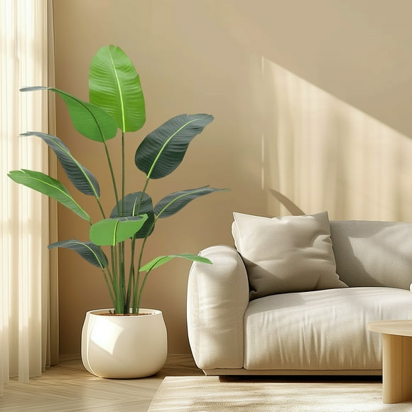Lifelike Bird of Paradise Artificial Plant, Faux Banana Leaf Tree with Realistic Trunks, Indoor Silk Floor Plant Housewarming Gift for Home Decor in Living Room, Office, and Bedroom