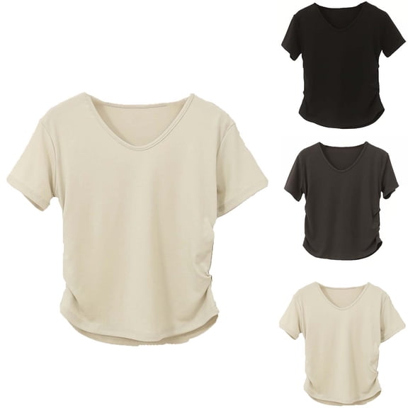 Kajonyu Women's Nylon Spandex V Neck Short Sleeve Workout Yoga Top