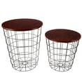 thumbnail image 3 of Lavish Home Set of 2 End Tables, Nesting Tables with Removable Wood Tops and Metal Basket Bases for Living Room or Home Office, Cherry/Black, 3 of 9