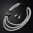 thumbnail image 5 of 1920s 3-strand White Faux Pearl Necklace and Earrings Set Black Crystal and Rhinestone Bridal Pearl Necklace Women Trendy Fashion Jewelry, 5 of 6