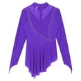 thumbnail image 6 of YONGHS Women's Figure Ice Skating Dress Long Sleeve Irregular Hem Gymnastics Dance Costume Purple S, 6 of 6