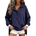 thumbnail image 4 of Visaly Henley Neck Sweatshirts for Women Comfy Pullover Sweatshirt Mock Neck Sweatshirt Flowy Tunic Sweatshirt Plain Sweatshirt Soft Lounge Mock Neck Sweatshirt Trendy Outfits Clothes Navy S, 4 of 5