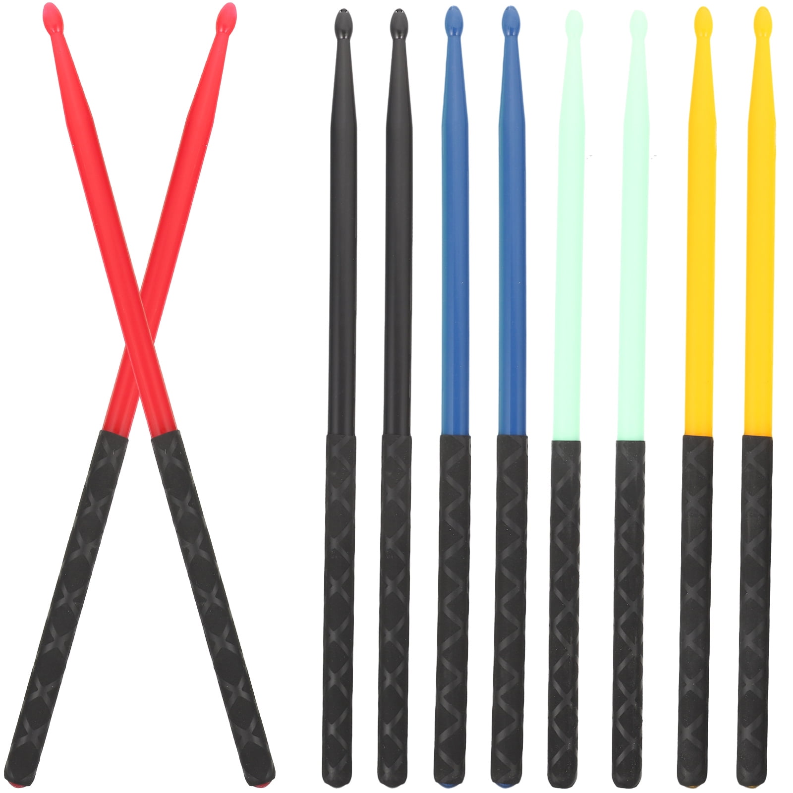UPOUART 5 Pairs Lightweight 5A Wood Drumsticks Assorted Colors for Marching Bands and Percussion Practice Set