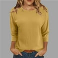 thumbnail image 2 of Inleife Womens Shirts Women's Fashionable Solid Round Neck 3/4 Sleeves Casual T-Shirt Tops Blouses, 2 of 6