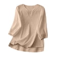 thumbnail image 7 of ClodeEU Women's V Neck 3/4 Sleeve Puff Sleeve Loose Blouse,Solid Color Casual Summer Top Khaki,Women's Plus XL, 7 of 7