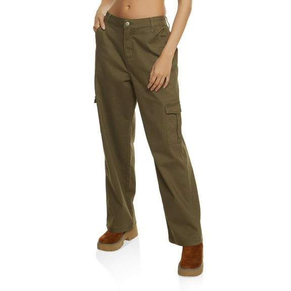 Womens Twill Wide Leg Cargo Pants