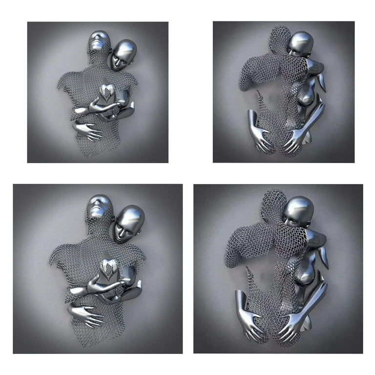 Love Heart 3d Effect Wall Art, Abstract Metal Sculpture Canvas