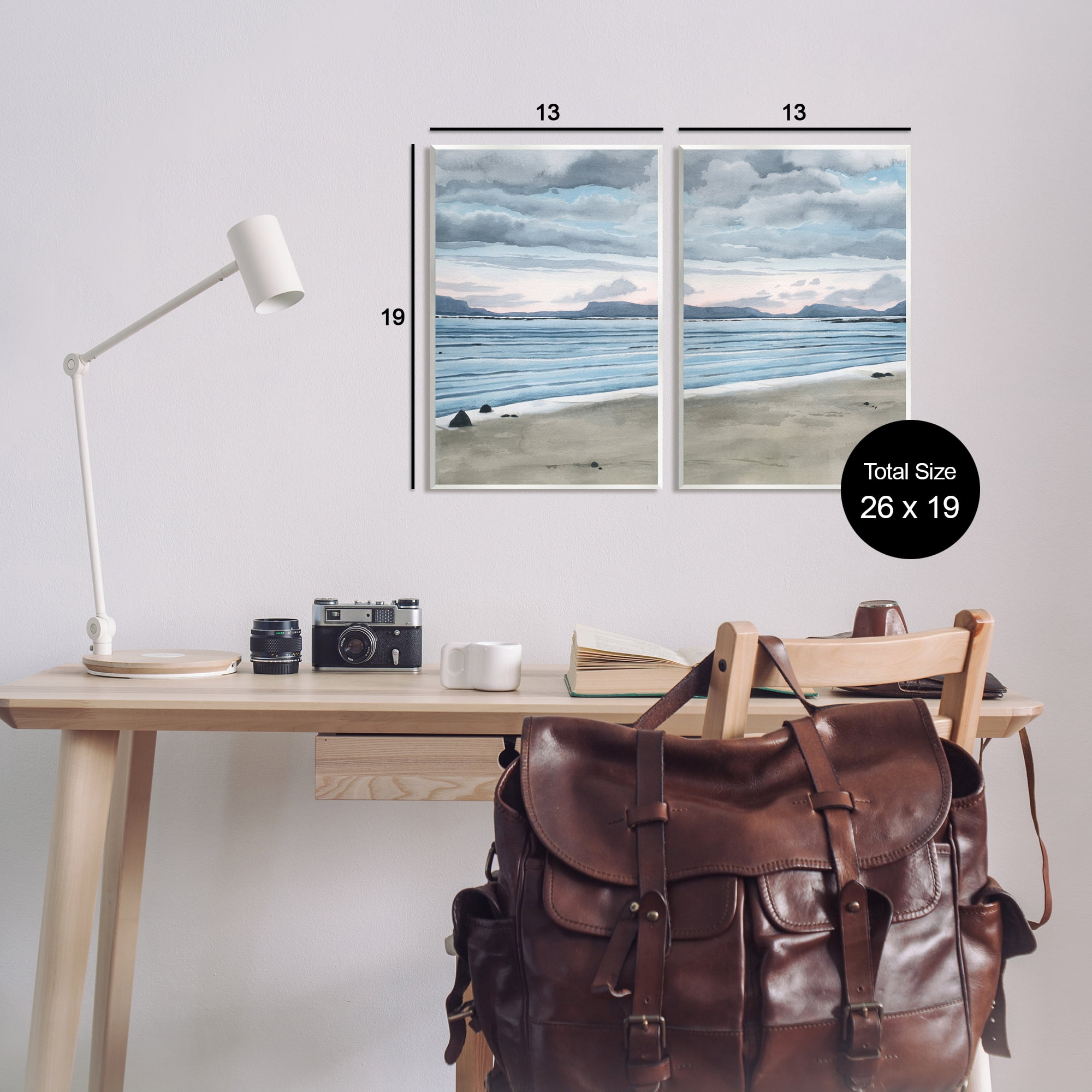 Stupell Cloudy Summer Beach Shore Watercolor Landscape Painting Wall Plaque Unframed Art Print Wall Art, Set of 2
