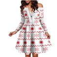 thumbnail image 4 of Robes à Épaules Dénudées pour Femmes à Manches Longues Robe de Noël Imprimée à Lacets Ligne A Évasée Cocktail Vacances Robe Courte, 4 of 5