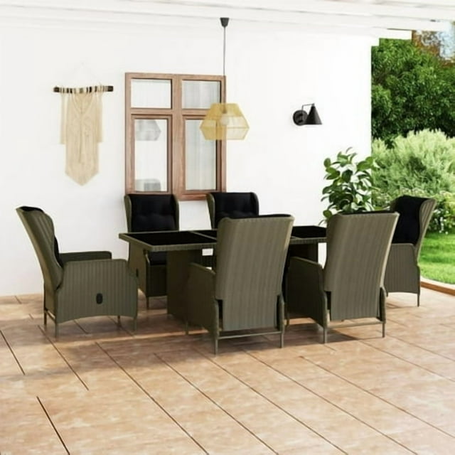 vidaXL Ensemble de Salle à Manger d'Extérieur 7 Pcs avec Coussins en Rotin Poly Brun
