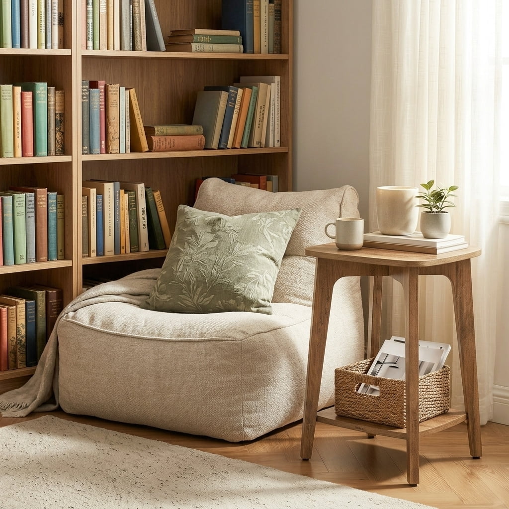Ledrem MODERN Square Side Table with Storage Shelf, Accent Table, End Table, Honey Brown
