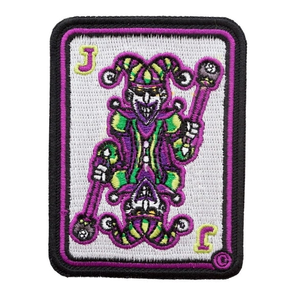 Green And Purple Joker Playing Card Themed Patch,  2.5" W x 3.25" H, Patches Produced by PatchStop