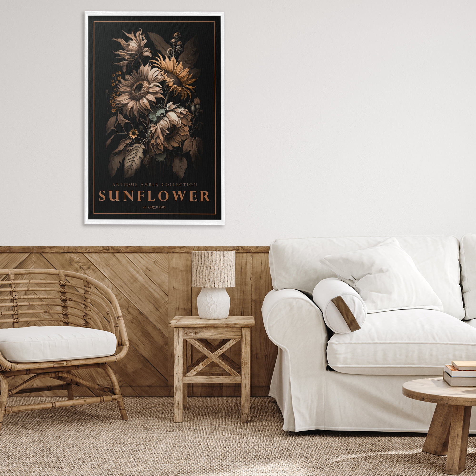 Stupell Industries Antique Sunflower Light White Framed Giclee Art, design by Chris Giampietro