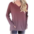 thumbnail image 3 of Fall Winter Savings!Ahuyuic Womens Blouse Print V Neck Long Sleeve Loose T-Shirt Casual Top for Women L Wine, 3 of 5