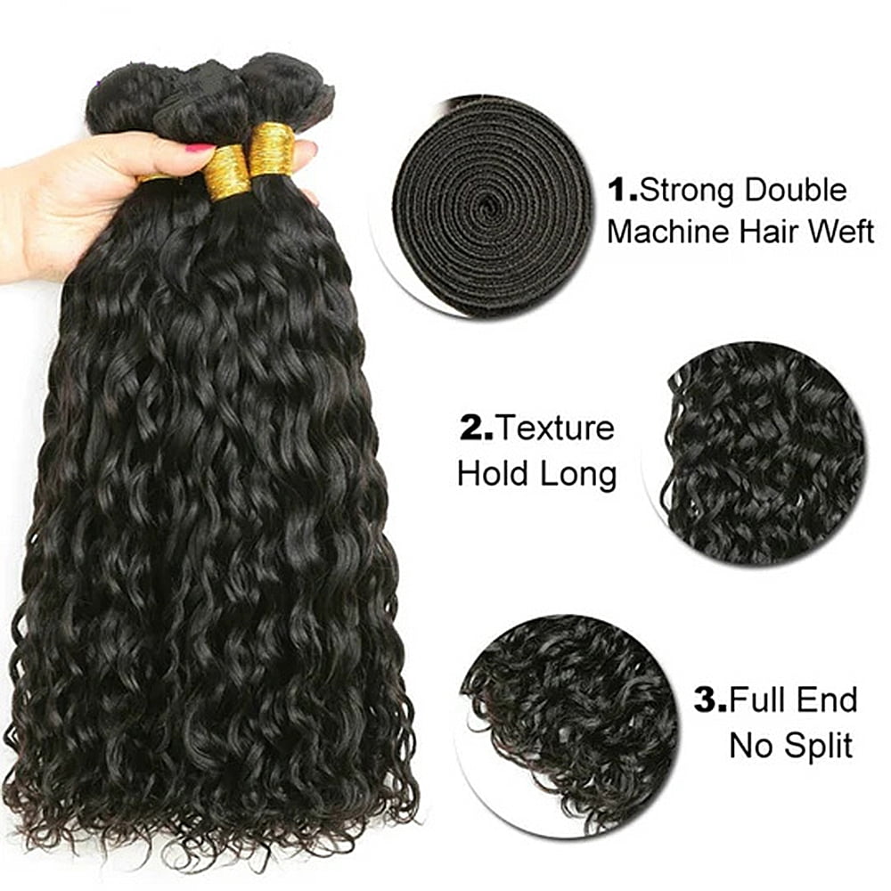 Brazilian Natural Wave Hair 3 Bundles, 100% Unprocessed Virgin Human Hair Extensions Weave Natural Color (20 22 24)