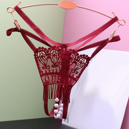 Deals of the Week Clearance TMOYZQ Women s Underwear Open Crotch Crochet Tassel G-String Thong Underpants Cutout Pearl Low Waist Naughty Panties