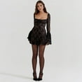 thumbnail image 4 of Womens 2025 Square Neck Dress Long Sleeve Sleeve A-Line Short Mini Dresses Black L, 4 of 8