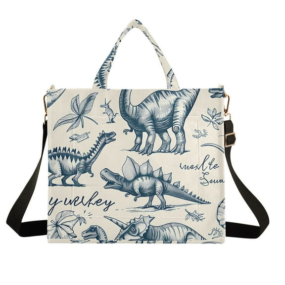 Hand-drawn Dinosaurs Corduroy Tote Bag Handbag Large Messenger Bag Shoulder Crossbody Zipper Bag Purse