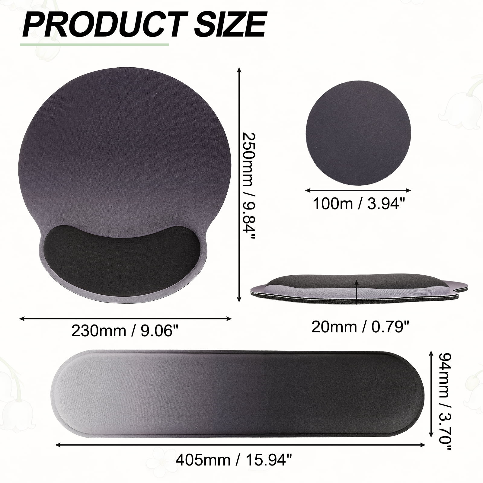 Ergonomic Wrist Rest Set, Memory Foam Mouse Pad and Keyboard Wrist Rest Support Hand Waterproof Cup Pad Non-slip for Office Computer Gaming Home Desk Accessory, Gradient Black