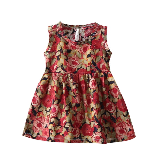 Odeerbi Niñas Verano Algodón Vestido Tanque Floral Vestido Sol Sin Mangas A-Vestido Sin Mangas de Princesa