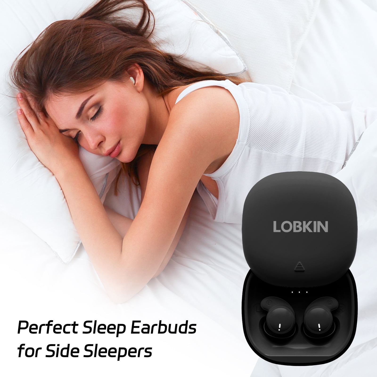 LOBKIN Sleep Earbuds,Mini Wireless Earbuds,Sleeping Headphones,20H Playtime Ear Buds with IPX6 Waterproof Earphones for Side Sleepers,Touch Control,Black