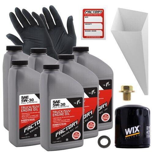 Factory Racing Parts Oil Change Kit Compatible with Ford Bronco Sport, Edge, Escape, Explorer, Maverick, Mustang, Taurus 5W-30 Full Synthetic Oil - 6 Quarts