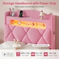 thumbnail image 5 of Twin Size Upholstered Bed Frame with 3 Large Storage Drawers,Tufted Velvet Upholstered Princess Platform Bed with Storage Headboard,Twin Size Bed with LED Lights & Charging Station,Pink, 5 of 9