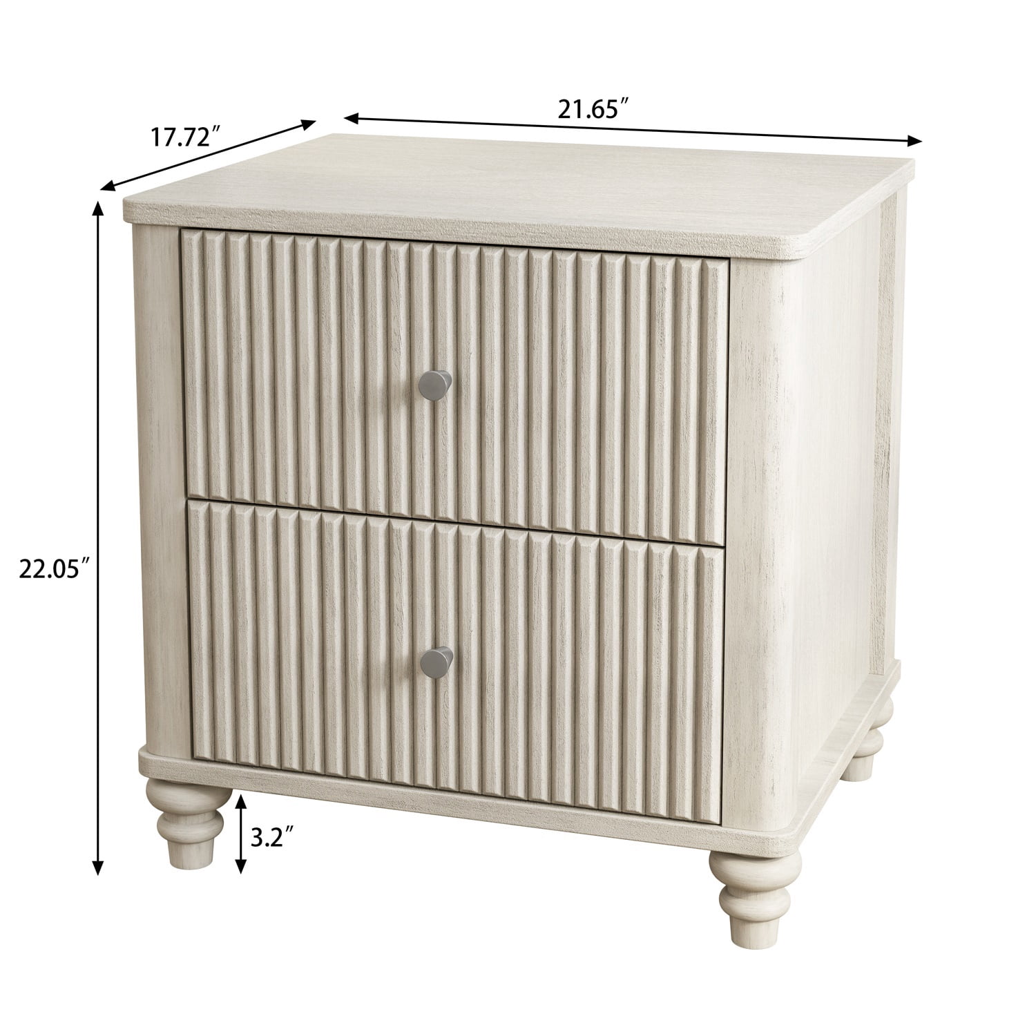 Hommoo Mid Century Modern Wooden Fluted Nightstand Set of 2, 21.65" Wide Bedside End Table Side Table with 3 Drawers and Metal Handle, for Bedroom, Living Room, Closet, Beige