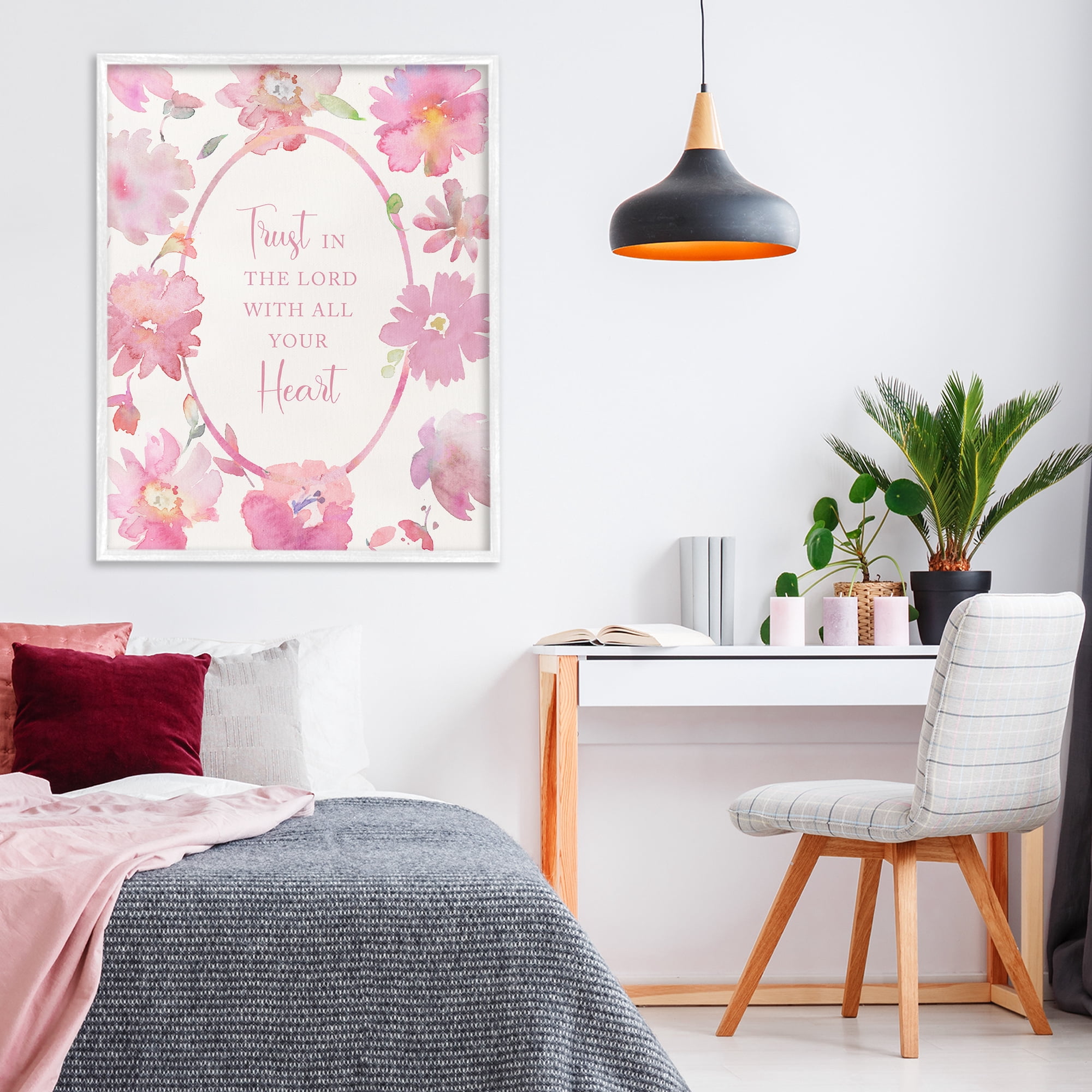 Stupell Industries Trust In The Lord Pink Blooms White Framed Giclee Art, design by Theresa Heidel