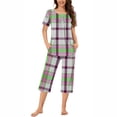 thumbnail image 1 of Rbaofujie Pyjama pour Filles pour Femmes, Col Rond, Imprimé à Carreaux, Manches Courtes, Ensemble Chemise de Nuit et Pantalon, Tenue d'Intérieur, Pyjama avec Poches, Peignoir, 1 of 6
