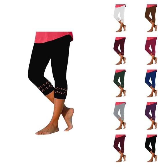 Capri Leggings for Women Spring Summer Lightweight Elastic High Waist Slim Fit Hollow out Hem Workout Yoga Pants Capris