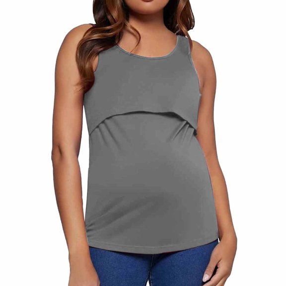 Maternity Clothes Summer Womens Nursing Tank Tops Solid Color Round Neck Sleeveless Breastfeeding Blouse Shirt Pregnancy Clothes for Women
