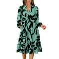 thumbnail image 2 of HAJWOH Fall Dresses for Women Casual Long Sleeve Vacation Dresses Lightweight V Neck Church Dresses Green S, 2 of 5