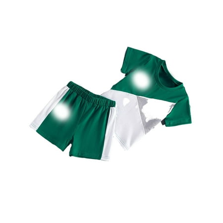 

Casual Colorblock Round Neck Short Sleeve Dark Green Toddler Boy Two-piece Outfits ( Boy s)