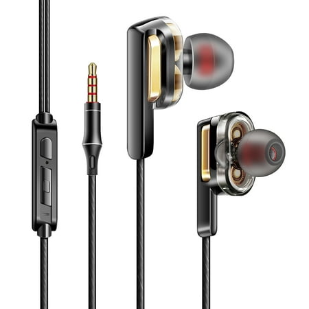 3.5mm Wired Double Moving Coil Headphones Headset In-Ear Silicone Earbuds Music Earphones for PC Laptop Tablet Smartphone In-line Control with Microphone Storage Box Cable Clip (Best Tablet For Music Storage)