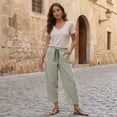 thumbnail image 7 of Nestiefly Womens Faux Linen Striped Barrel Pants Comfy Drawstring Capri Pant with Pockets Summer Beach Vacation Lounge Trousers Green XL, 7 of 7