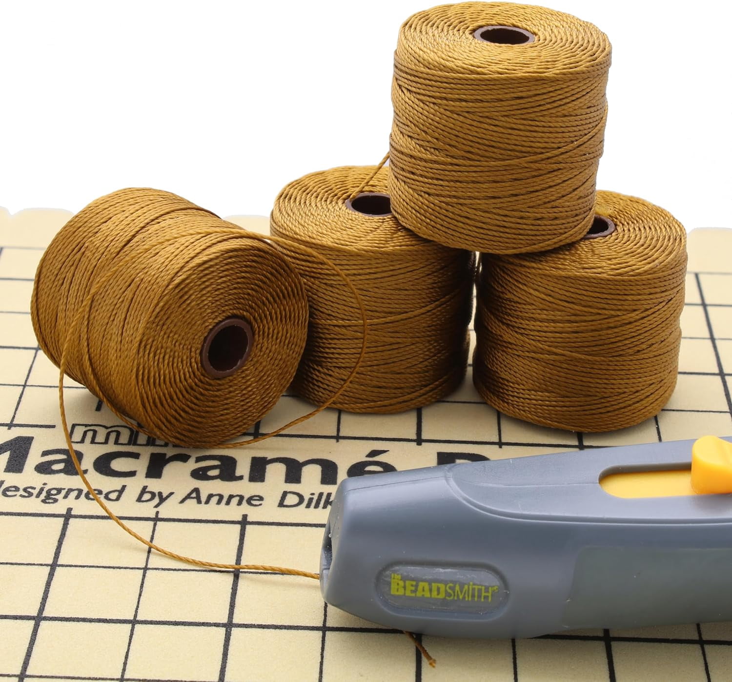 The Beadsmith S-Lon Bead Cord – .5 mm Twisted Nylon Cord, 4 Spools, Antique Gold Color, TEX210, 77 Yards