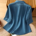thumbnail image 4 of Tops de Manga de Cuarto para las Mujeres Bordados Botón de Algodón Cuello de Vuelta Cinco Cuartos de Manga de Moda, 4 of 9