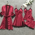 thumbnail image 2 of Makaor Summer Robes for Women Plus Size Lace Short Length Lightweight Solid Long Sleeve 4 Piece Pajamas 5XL Red, 2 of 5