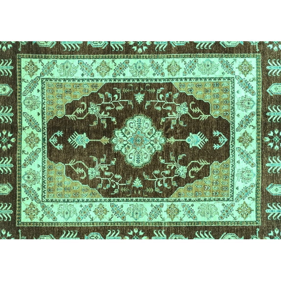 Ahgly Company Machine Washable Indoor Rectangle Abstract Turquoise Blue Modern Area Rugs, 4' x 6'