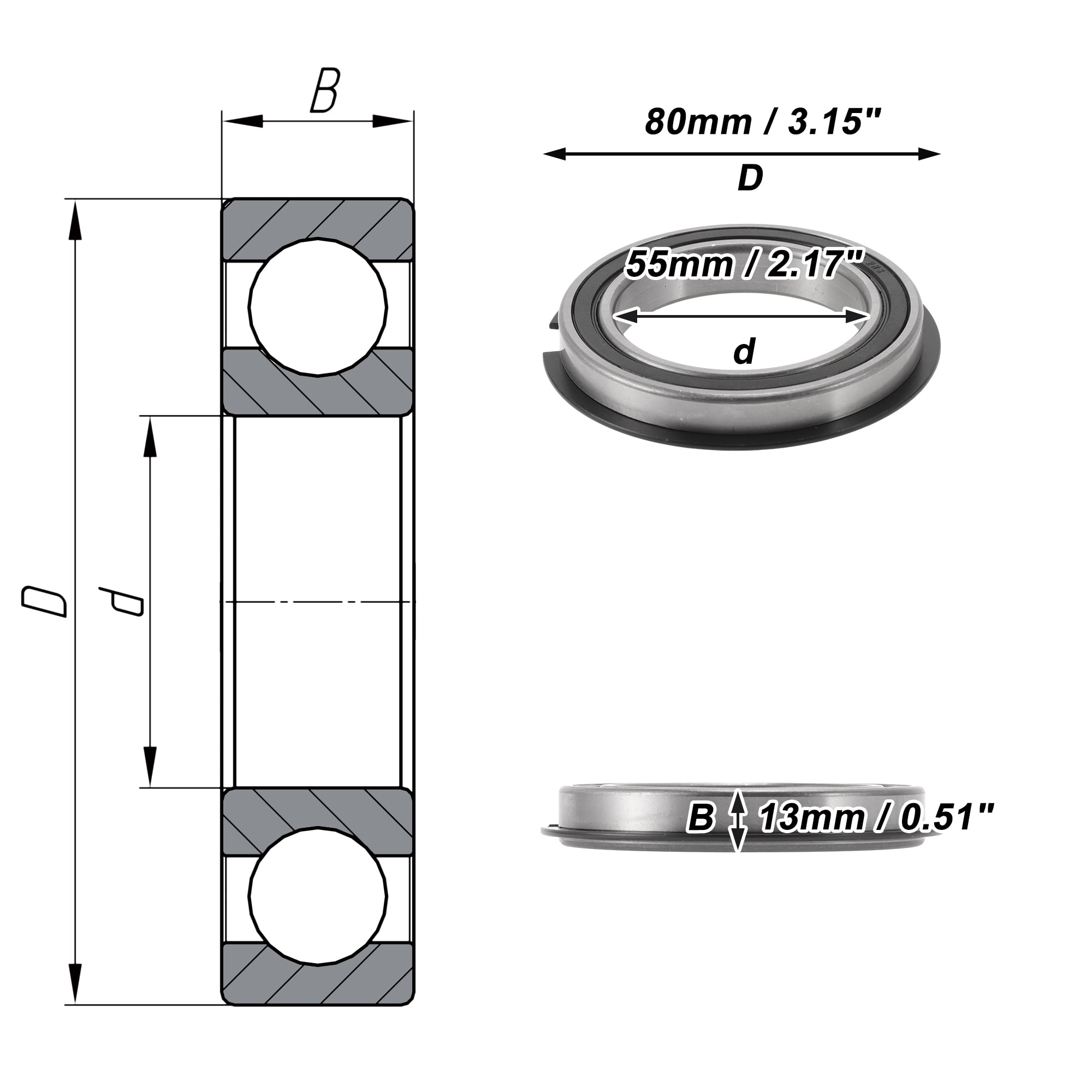 Unique Bargains 6911NR2RS Deep Groove Ball Bearings 55x80x13mm P0 Double Rubber Seal Lubricated Bearings 1 Pc Car Scooter Skateboard Wheel Universal Silver Tone Black