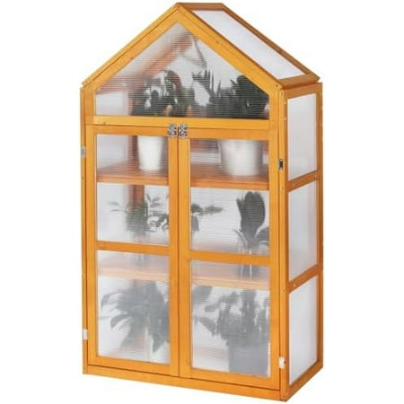 Wooden Greenhouse, Cold Frame Greenhouse for Outdoor,Raised Flower Planter Shelf with Transparent Flip-Top Roof,Mini Greenhouse Cabinet for Outside 29” W x 15”D x 50” H (Fir Wood)$$Garden &