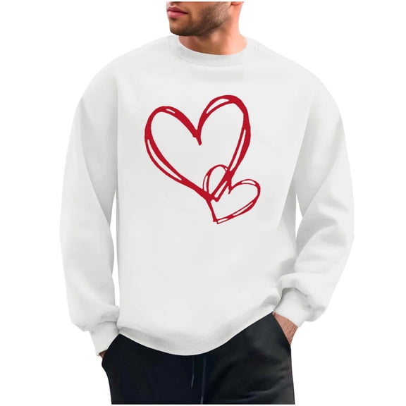 FAWUUDO Men Valentine's Tops Red Heart Printed Shirts Long Sleeve Clothes